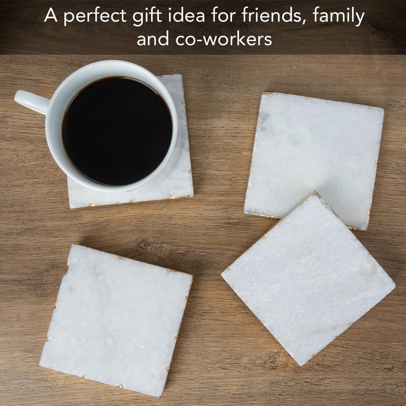 Thirstystone Square White Marble/Gold Edged Coasters (Set of 4), Multicolor - Image 3